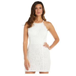 Halter Neck Back Cutout Lace Bodycon Minidress Size 15 Ivory